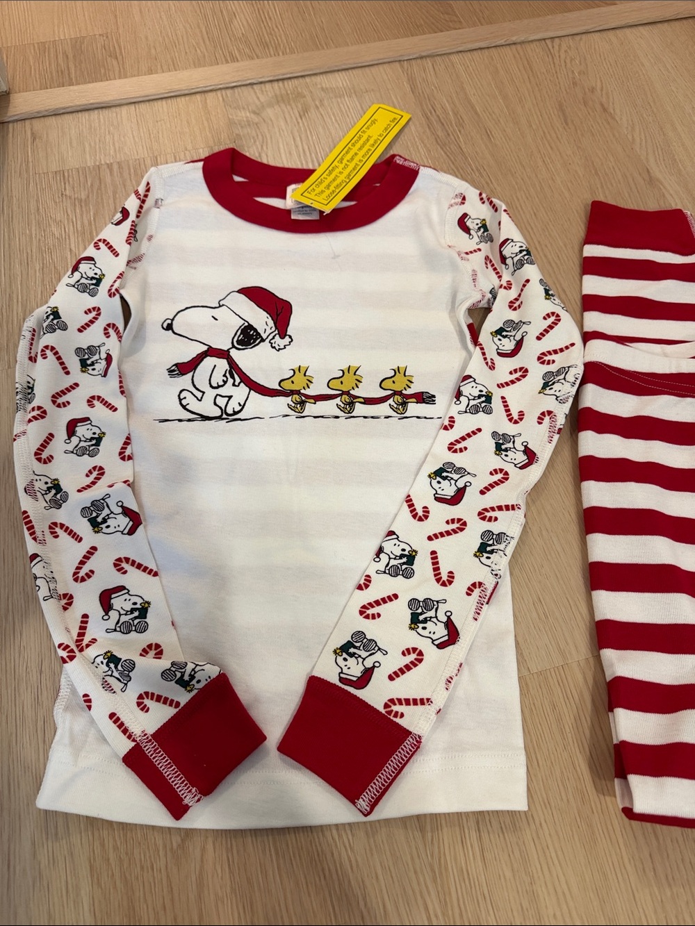 NWT Hanna Andersson Snoopy candy cane holiday long john pajama set
